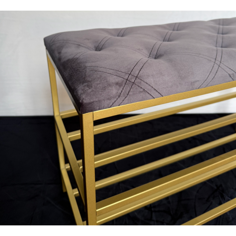 Банкетка для взуття в золотому каркасі 60см – в наявності! №27-2