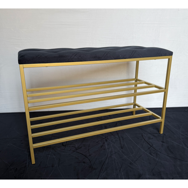 Банкетка для взуття в золотому каркасі 60см – додайте розкіш у свій інтер'єр!№43-1