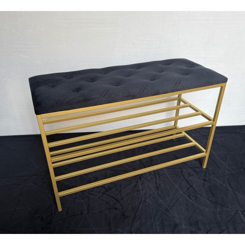 Банкетка для взуття в золотому каркасі 60см – додайте розкіш у свій інтер'єр!№43-2